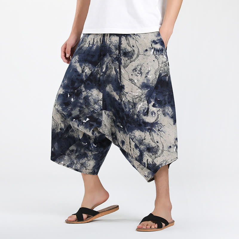 Buddha Stones Summer Boho Casual Drawstring Abstract Geometry Capri Pants Men's Harem Pants With Pocket - Gainsboro - US/UK/AU46，EU56 (5XL) - image 32
