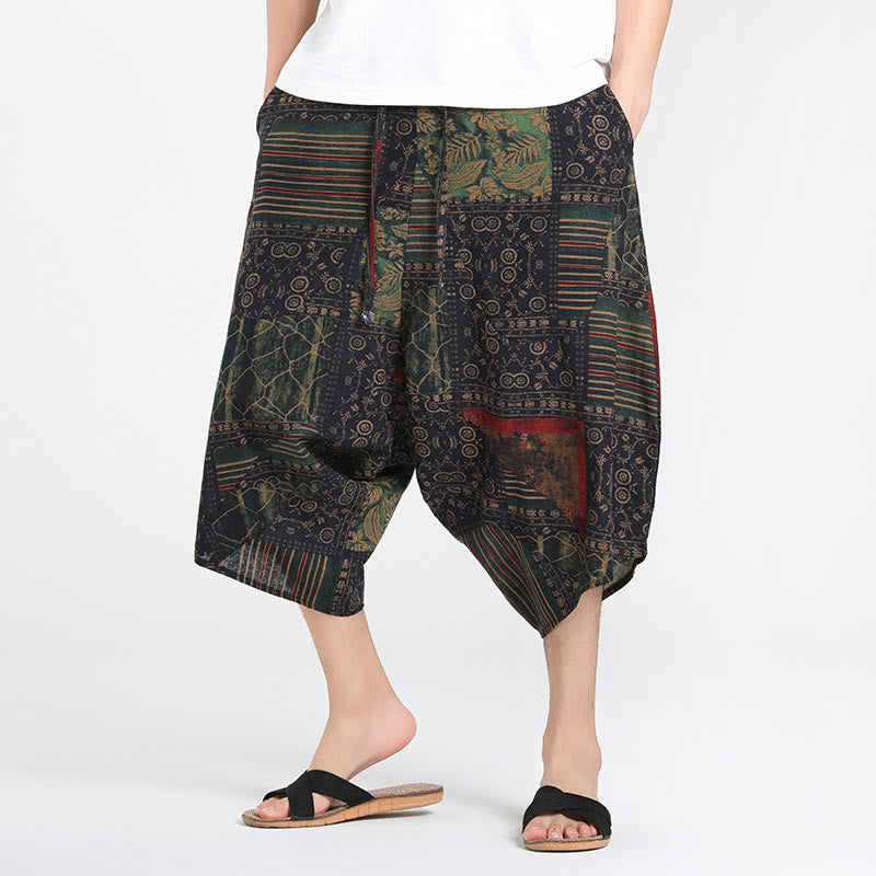 Buddha Stones Summer Boho Casual Drawstring Abstract Geometry Capri Pants Men's Harem Pants With Pocket - DarkSeaGreen - US/UK/AU46，EU56 (5XL) - image 8