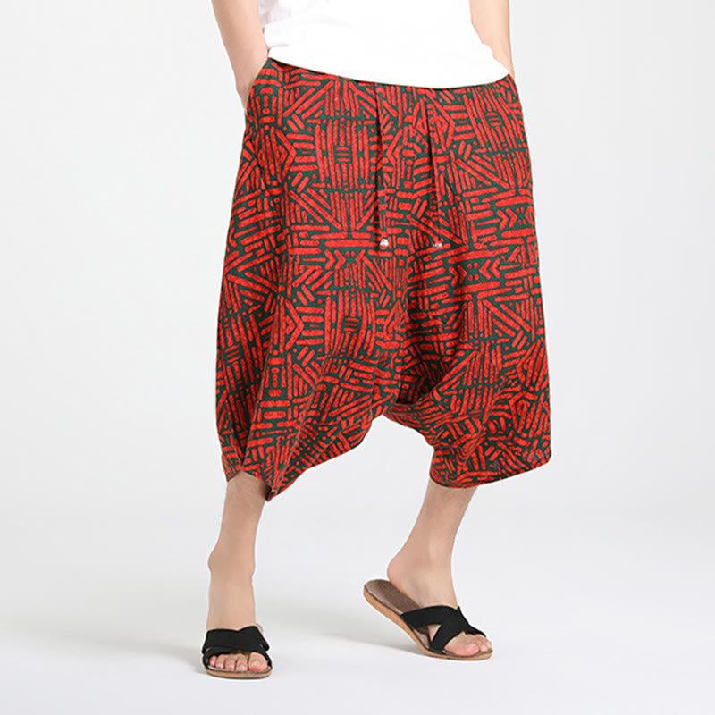 Buddha Stones Summer Boho Casual Drawstring Abstract Geometry Capri Pants Men's Harem Pants With Pocket - image 18