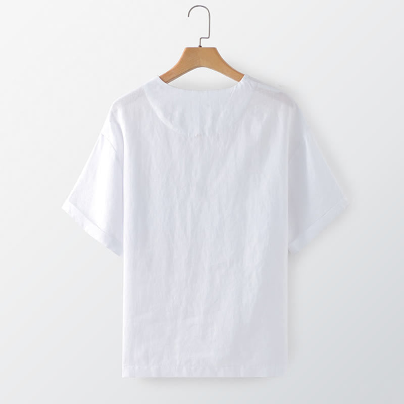Buddha Stones Summer Casual Minimalist Solid Crew Neck Men's Short Sleeve T-Shirts With Patch Pocket - image 4