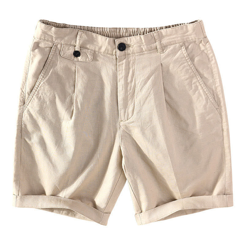 Buddha Stones Spring Summer Casual Minimalist Button Zipper Solid Cotton Linen Men's Shorts With Pocket - Tan - US/UK/AU42，EU52 (3XL) - image 0