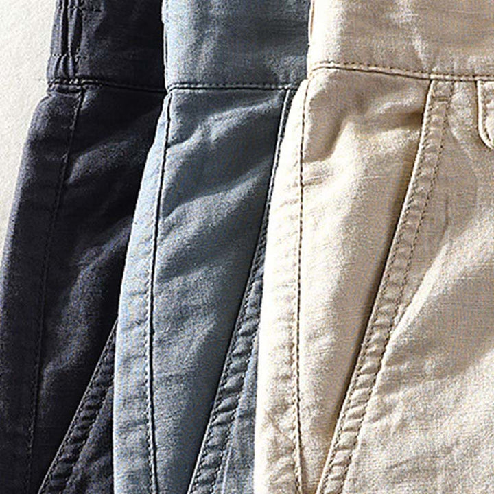 Buddha Stones Spring Summer Casual Minimalist Button Zipper Solid Cotton Linen Men's Shorts With Pocket - image 25