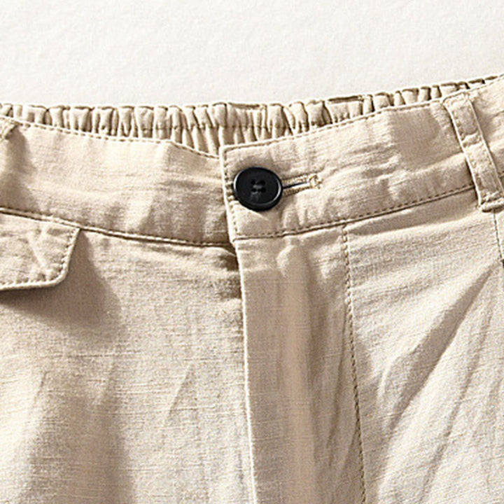 Buddha Stones Spring Summer Casual Minimalist Button Zipper Solid Cotton Linen Men's Shorts With Pocket - image 2