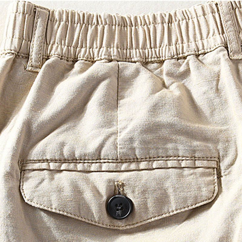 Buddha Stones Spring Summer Casual Minimalist Button Zipper Solid Cotton Linen Men's Shorts With Pocket - image 6