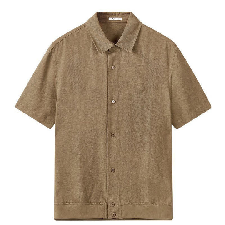 Buddha Stones Summer Casual Minimalist Button-Up Stand Collar Solid Men's Short Sleeve Shirts - image 1