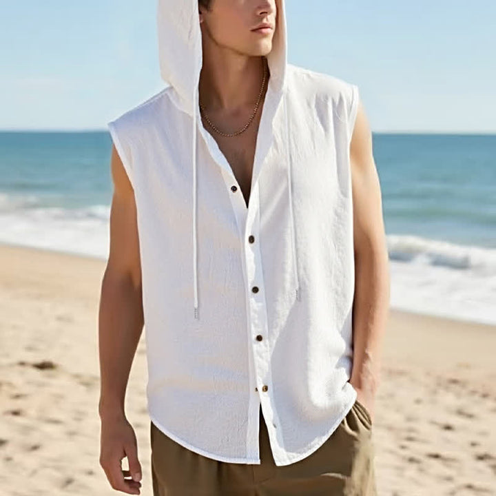 Buddha Stones Summer Casual Minimalist Button-Up Drawstring Solid Tank Top Men's Sleeveless Shirts - White - US/UK/AU46, EU56 (3XL) - image 12