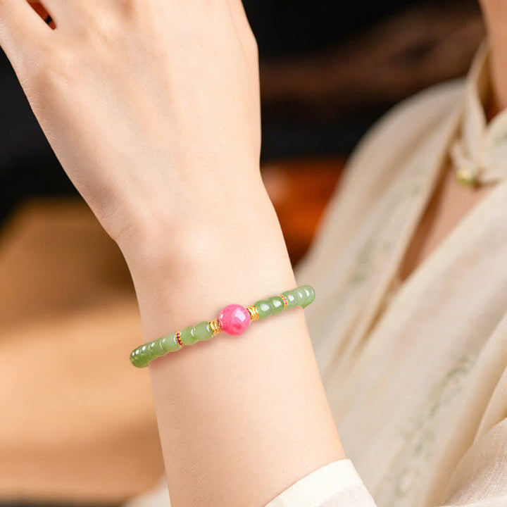 Buddha Stones Jade Luck Round Bead Rhodonite Bracelet - image 4