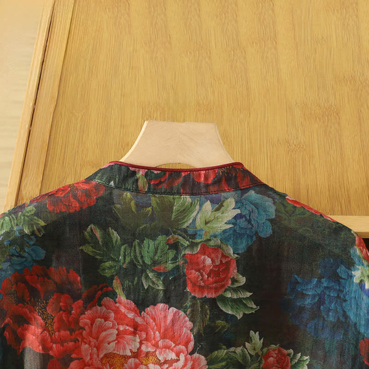 Buddha Stones Summer Tang Style Elegant Mandarin Collar Peony Floral Tank Top Women's Sleeveless Shirts - image 4
