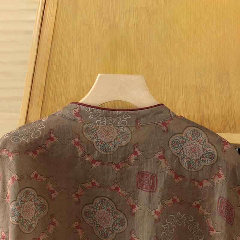 Buddha Stones Summer Tang Style Vintage Mandarin Collar Frog Button Floral Gourd Horse Tank Top Women's Sleeveless Shirts - image 4