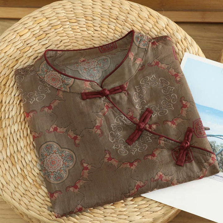 Buddha Stones Summer Tang Style Vintage Mandarin Collar Frog Button Floral Gourd Horse Tank Top Women's Sleeveless Shirts - image 2