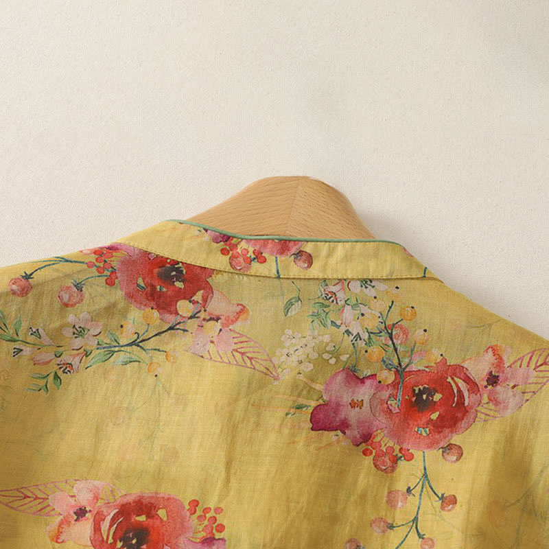 Buddha Stones Summer Tang Style Vintage Frog Button Orchid Floral Women's Sleeveless Shirts Tank Top - image 24