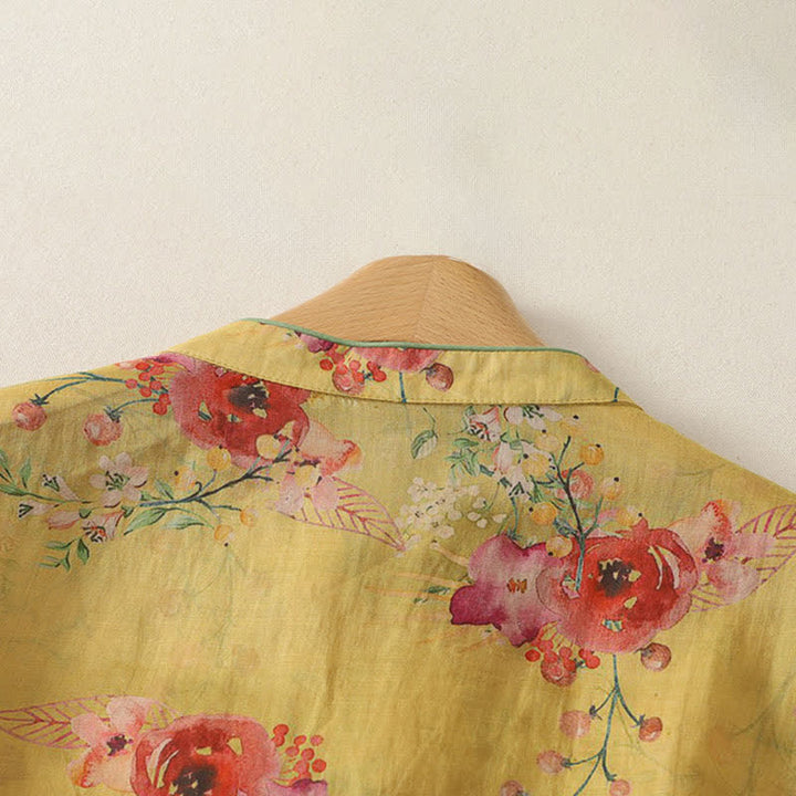 Buddha Stones Summer Tang Style Vintage Frog Button Orchid Floral Women's Sleeveless Shirts Tank Top - image 24
