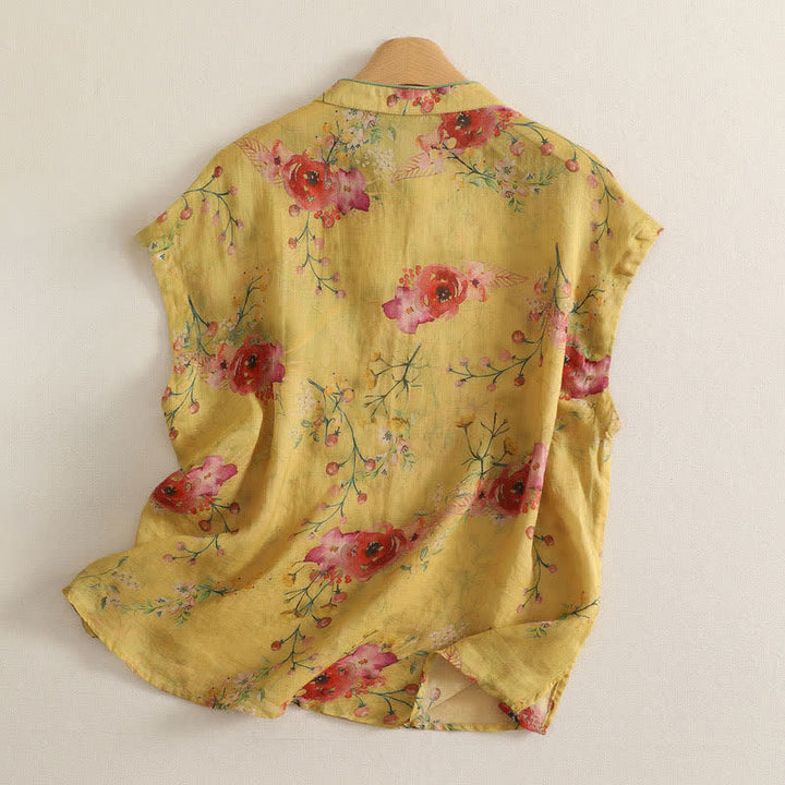 Buddha Stones Summer Tang Style Vintage Frog Button Orchid Floral Women's Sleeveless Shirts Tank Top - image 22