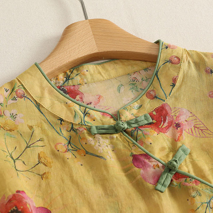 Buddha Stones Summer Tang Style Vintage Frog Button Orchid Floral Women's Sleeveless Shirts Tank Top - image 23