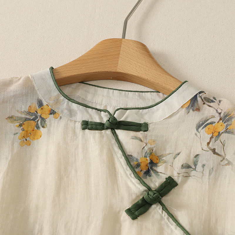 Buddha Stones Summer Tang Style Vintage Frog Button Orchid Floral Women's Sleeveless Shirts Tank Top - image 13