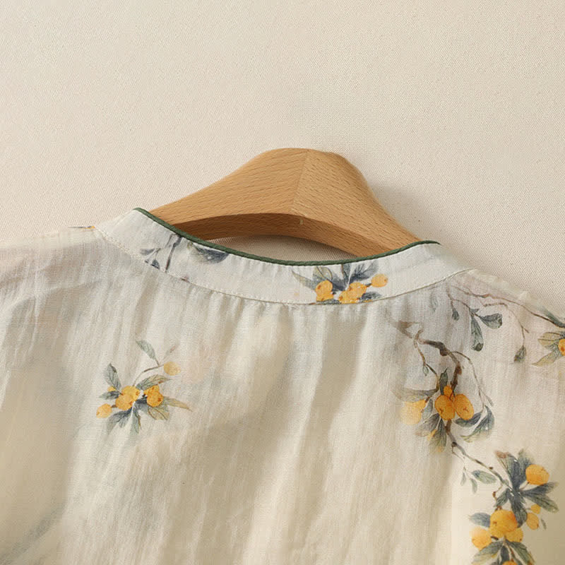 Buddha Stones Summer Tang Style Vintage Frog Button Orchid Floral Women's Sleeveless Shirts Tank Top - image 14