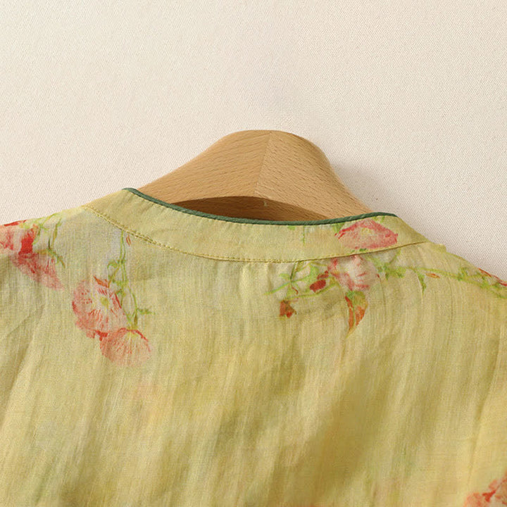 Buddha Stones Summer Tang Style Vintage Frog Button Orchid Floral Women's Sleeveless Shirts Tank Top - image 33