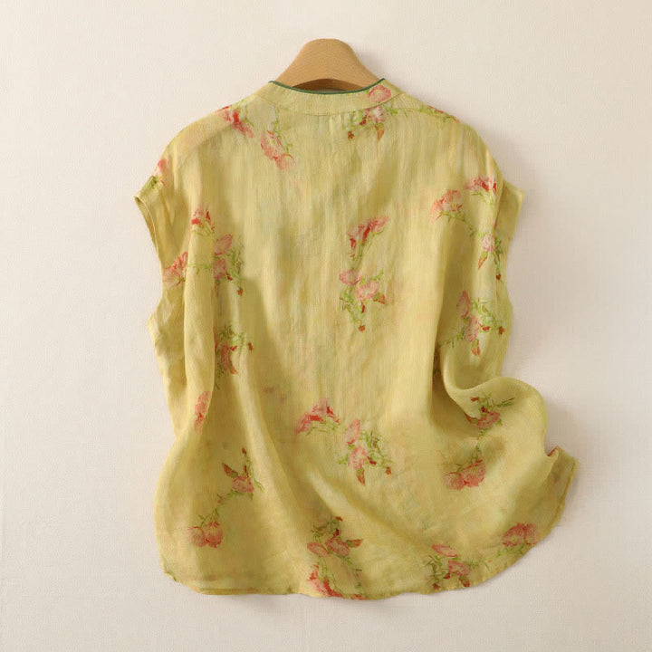 Buddha Stones Summer Tang Style Vintage Frog Button Orchid Floral Women's Sleeveless Shirts Tank Top - image 31