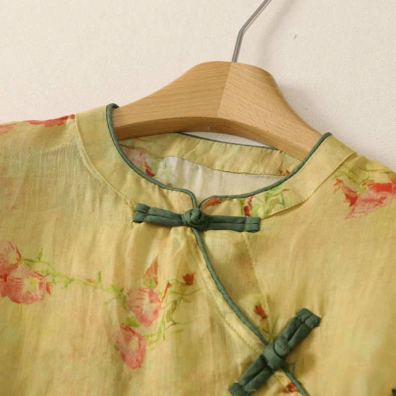 Buddha Stones Summer Tang Style Vintage Frog Button Orchid Floral Women's Sleeveless Shirts Tank Top - image 32