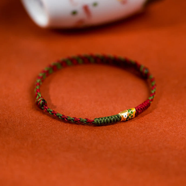 Buddha Stones 999 Gold Braided Colorful Red Green String Koi Fish Luck Bracelet Anklet - image 4