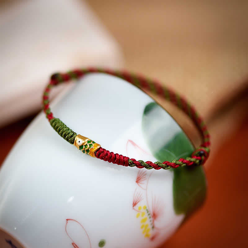 Buddha Stones 999 Gold Braided Colorful Red Green String Koi Fish Luck Bracelet Anklet - image 3