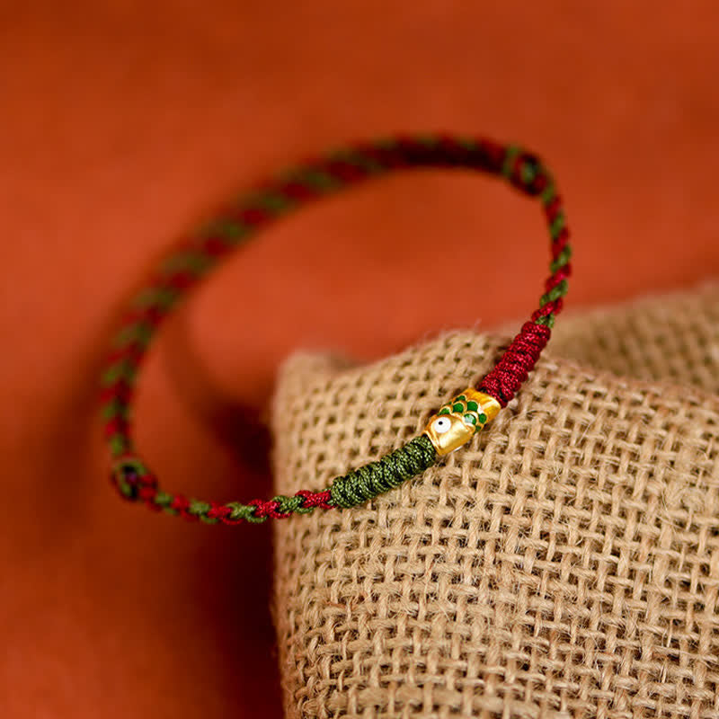 Buddha Stones 999 Gold Braided Colorful Red Green String Koi Fish Luck Bracelet Anklet - image 12