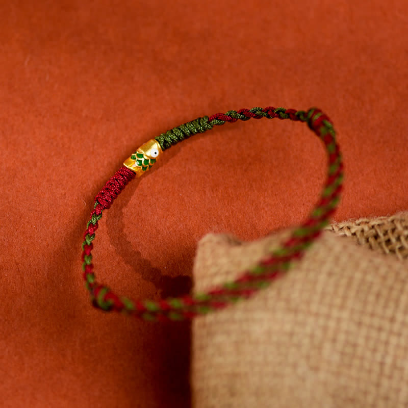 Buddha Stones 999 Gold Braided Colorful Red Green String Koi Fish Luck Bracelet Anklet - image 13