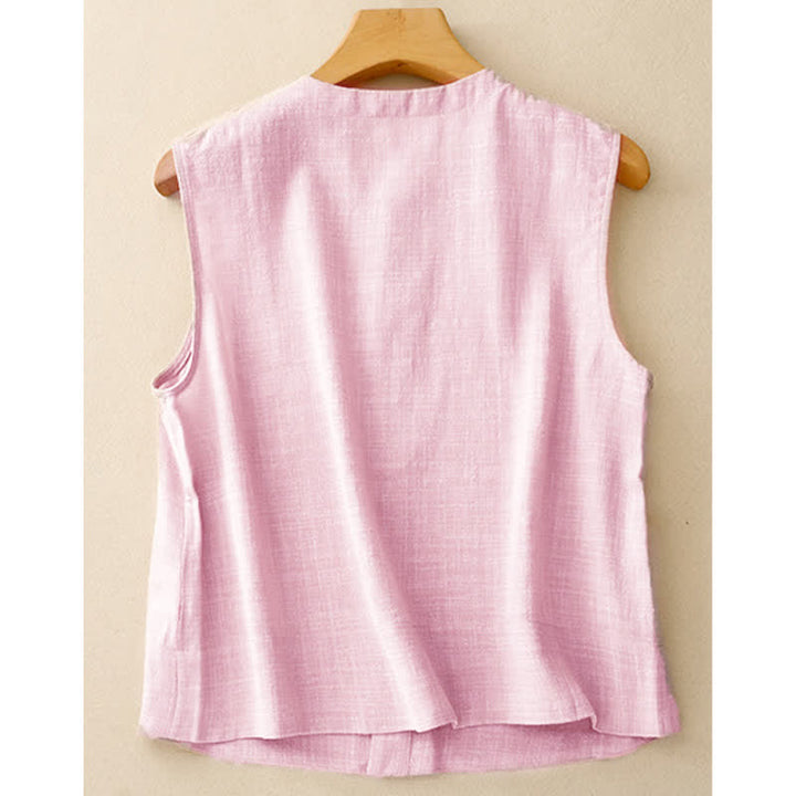Buddha Stones Summer Casual Minimalist Button-Up Solid Tank Top Women's Sleeveless Shirts - image 13
