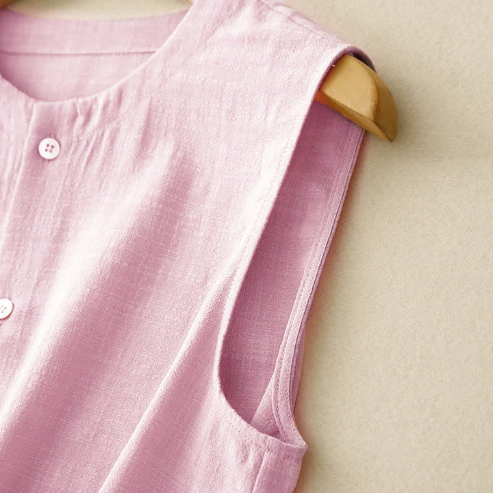 Buddha Stones Summer Casual Minimalist Button-Up Solid Tank Top Women's Sleeveless Shirts - image 15