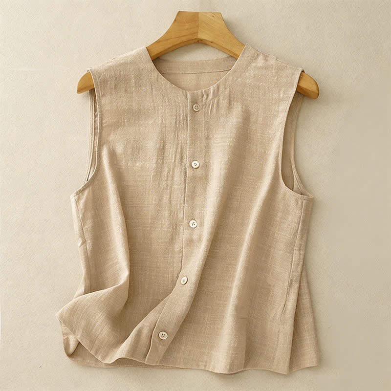 Buddha Stones Summer Casual Minimalist Button-Up Solid Tank Top Women's Sleeveless Shirts - Tan - US8-10, UK/AU12-14, EU40-42 (2XL) - image 0