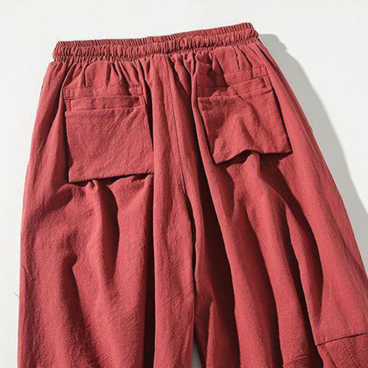 Buddha Stones Summer Tang Style Drawstring Koi Fish Capri Pants Men's Harem Pants With Pocket - image 7