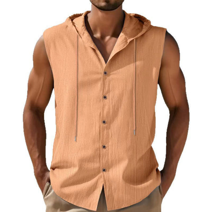 Buddha Stones Summer Casual Minimalist Button-Up Drawstring Solid Tank Top Men's Sleeveless Shirts - image 17