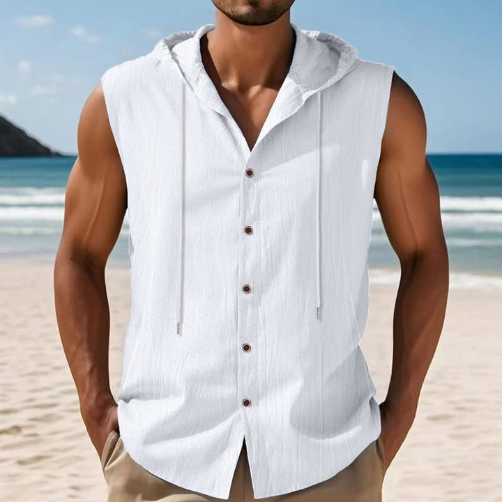 Buddha Stones Summer Casual Minimalist Button-Up Drawstring Solid Tank Top Men's Sleeveless Shirts - image 13