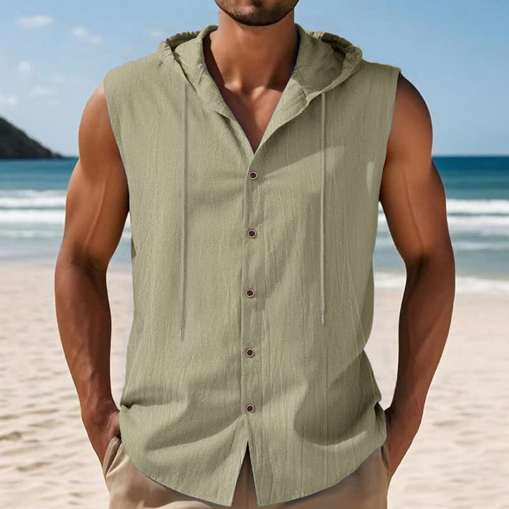 Buddha Stones Summer Casual Minimalist Button-Up Drawstring Solid Tank Top Men's Sleeveless Shirts - image 14