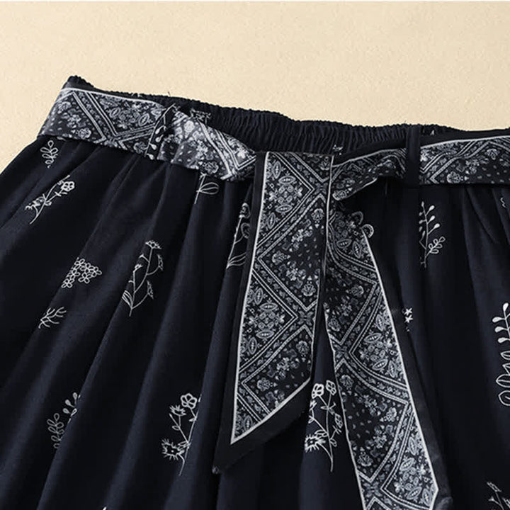 Buddha Stones Summer Casual Vintage Drawstring Floral Ankle Pants Women's Wide Leg Pants With Pocket - image 1