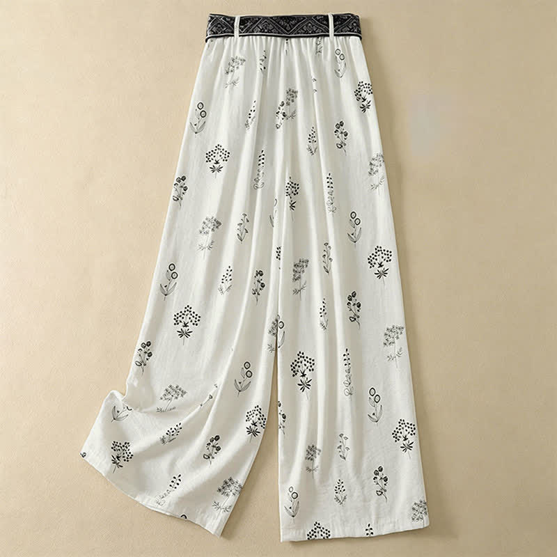 Buddha Stones Summer Casual Vintage Drawstring Floral Ankle Pants Women's Wide Leg Pants With Pocket - image 11