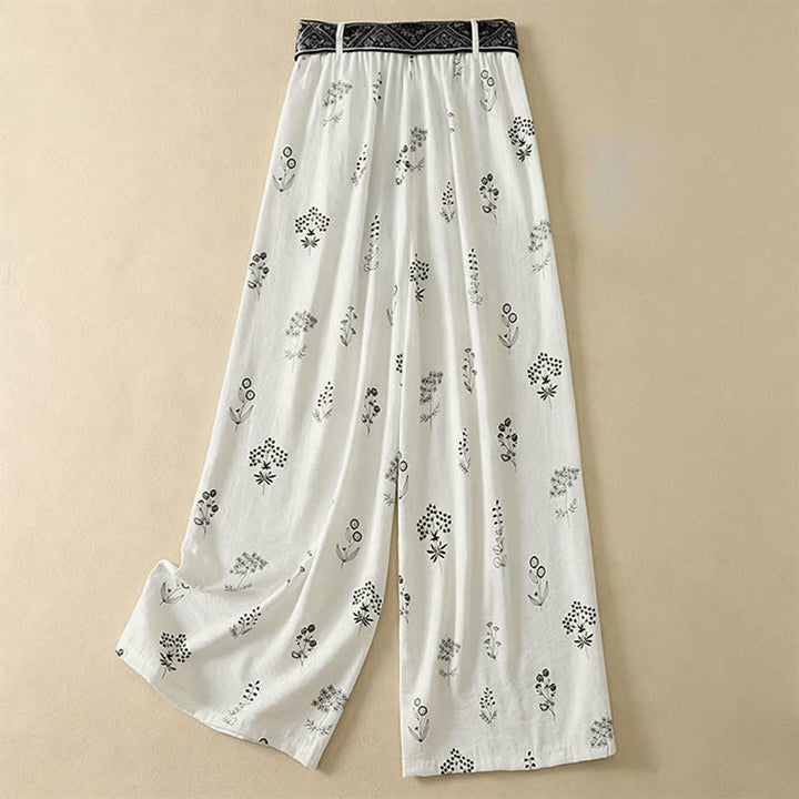 Buddha Stones Summer Casual Vintage Drawstring Floral Ankle Pants Women's Wide Leg Pants With Pocket - image 11
