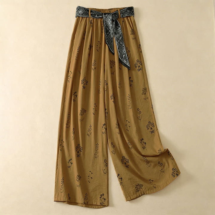 Buddha Stones Summer Casual Vintage Drawstring Floral Ankle Pants Women's Wide Leg Pants With Pocket - DarkGoldenrod - US8-10, UK/AU12-14, EU40-42 (2XL) - image 5