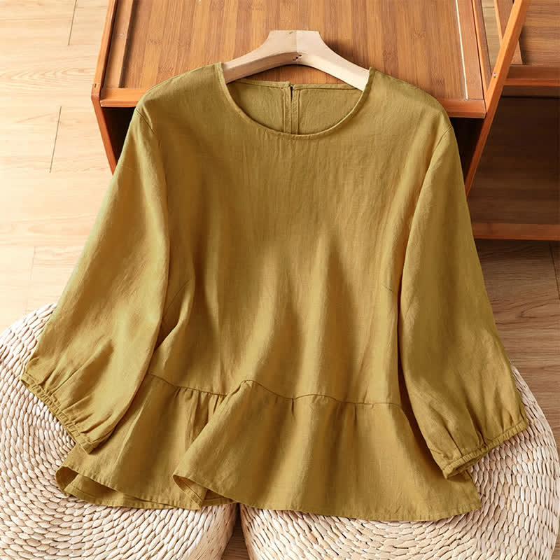 Buddha Stones Summer Casual Minimalist Solid Flared Hem Women's Short Sleeve T-Shirts - DarkKhaki - US12, UK/AU16, EU44 (2XL) - image 0