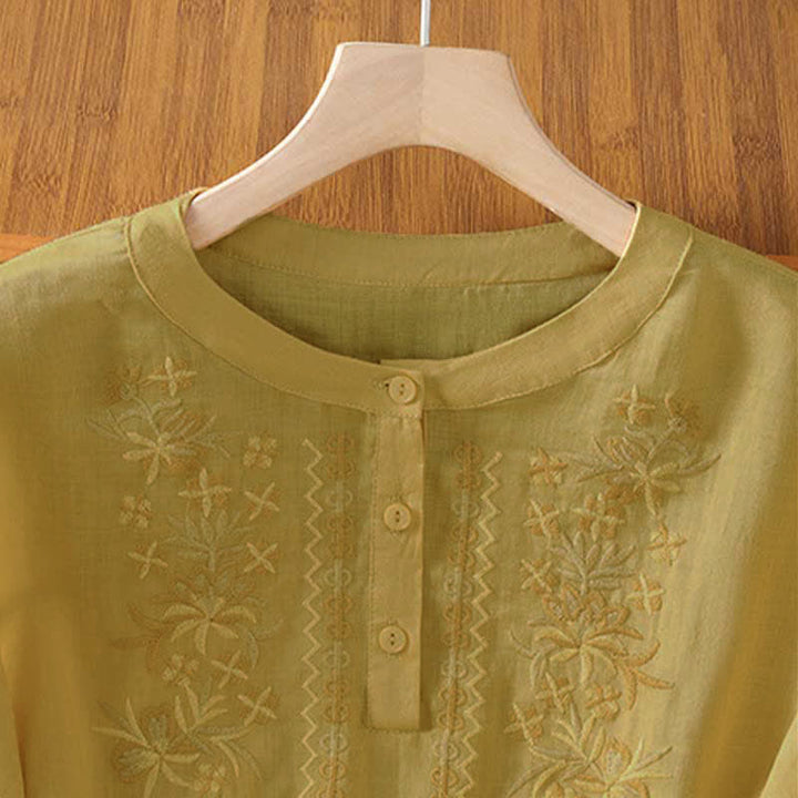 Buddha Stones Summer Casual Vintage Embroidery Floral Women's Short Sleeve Shirts - image 15