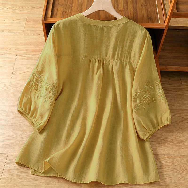 Buddha Stones Summer Casual Vintage Embroidery Floral Women's Short Sleeve Shirts - image 14