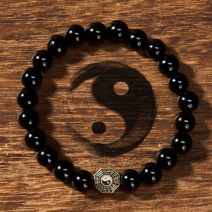 Buddha Stones Black Onyx Bagua Balance Charm Beaded Bracelet - Bagua (Balance ♥ Harmony) - image 0