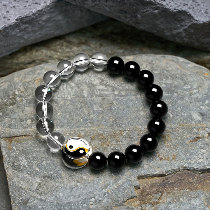 Buddha Stones Liuli Glass Bead Yin Yang Balance Double Sided Round Bead Bracelet - image 3