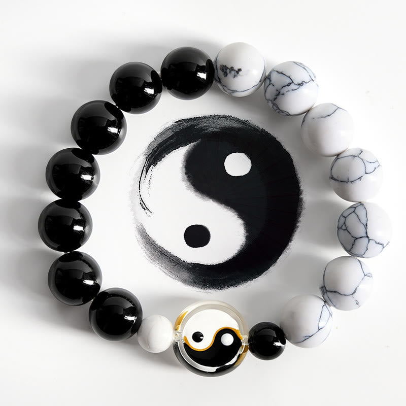 Buddha Stones Liuli Glass Flat Bead Yin Yang Balance Round Bead Bracelet - Yin Yang (Harmony ♥ Balance) - image 0