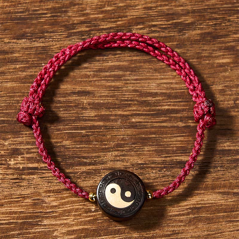 Buddha Stones Ebony Wood Bagua Grounding Red String Bracelet - Red - Bagua (Harmony ♥ Energy) - image 0