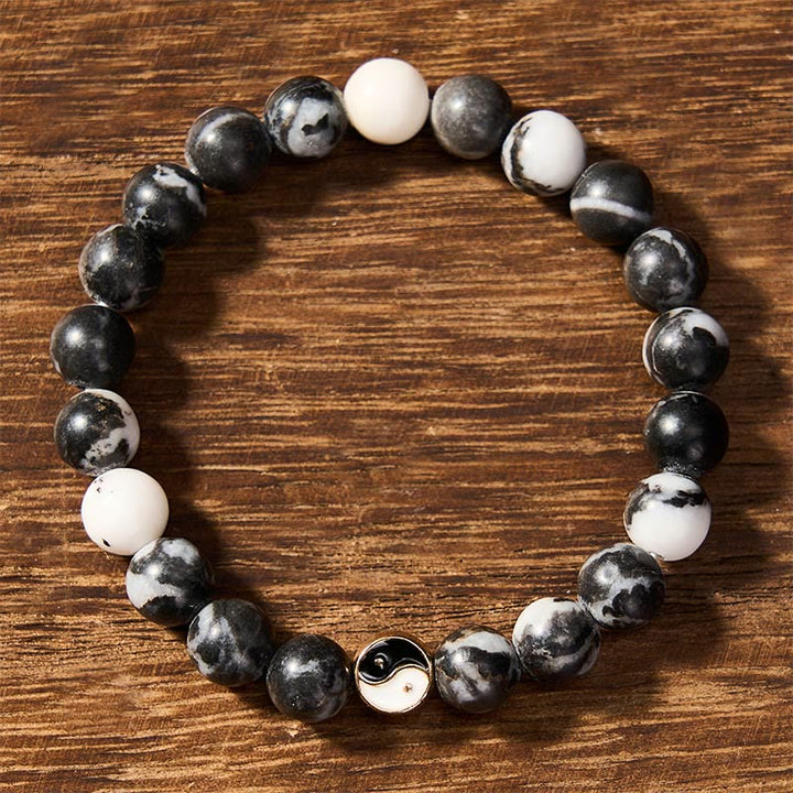 Buddha Stones Orca Agate Yin Yang Harmony Round Bead Bracelet - image 1
