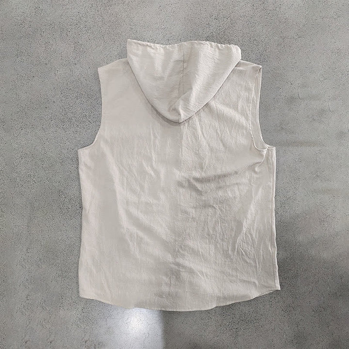Buddha Stones Summer Casual Minimalist Button-Up Drawstring Solid Tank Top Men's Sleeveless Shirts - image 23