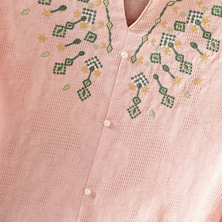 Buddha Stones Summer Casual Boho Geometry Embroidery Floral V-Neck Women's Three-Quarter Sleeve Shirts - image 11