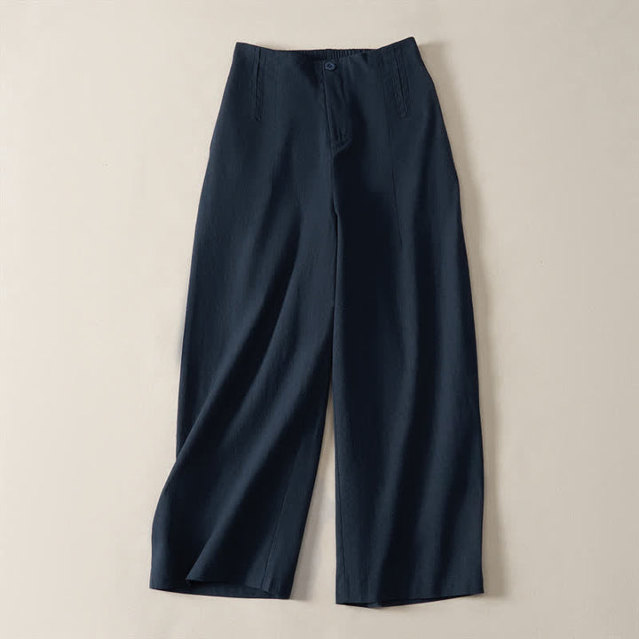Buddha Stones Summer Minimalist Elegant Button-Up Solid Zipper Design Cropped Pants Women's Straight Leg Pants With Pockets - MidnightBlue - US12，UK/AU16，EU44 (3XL) - image 0