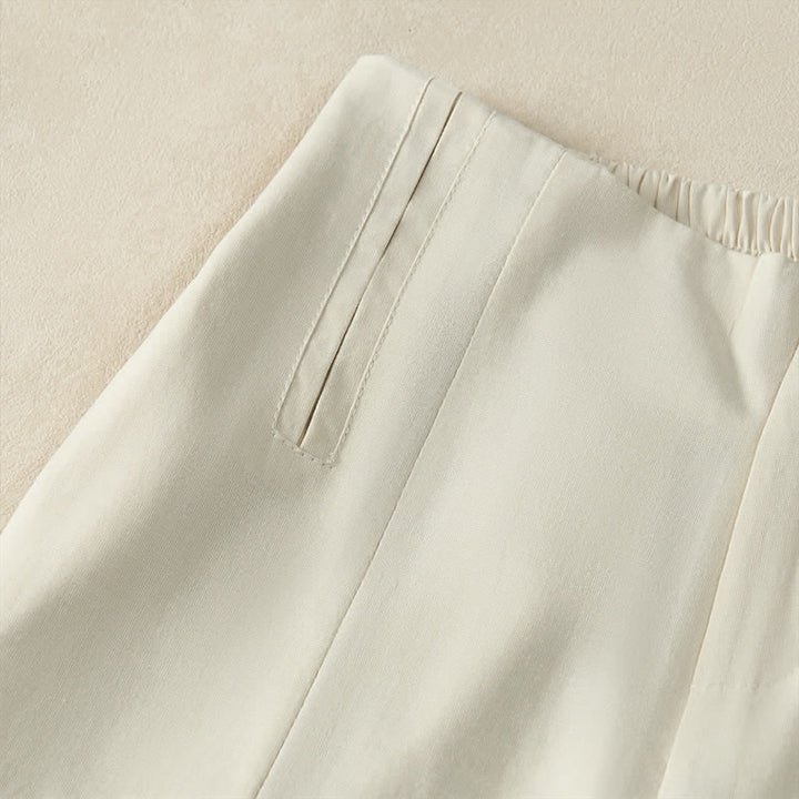 Buddha Stones Summer Minimalist Elegant Button-Up Solid Zipper Design Cropped Pants Women's Straight Leg Pants With Pockets - image 21